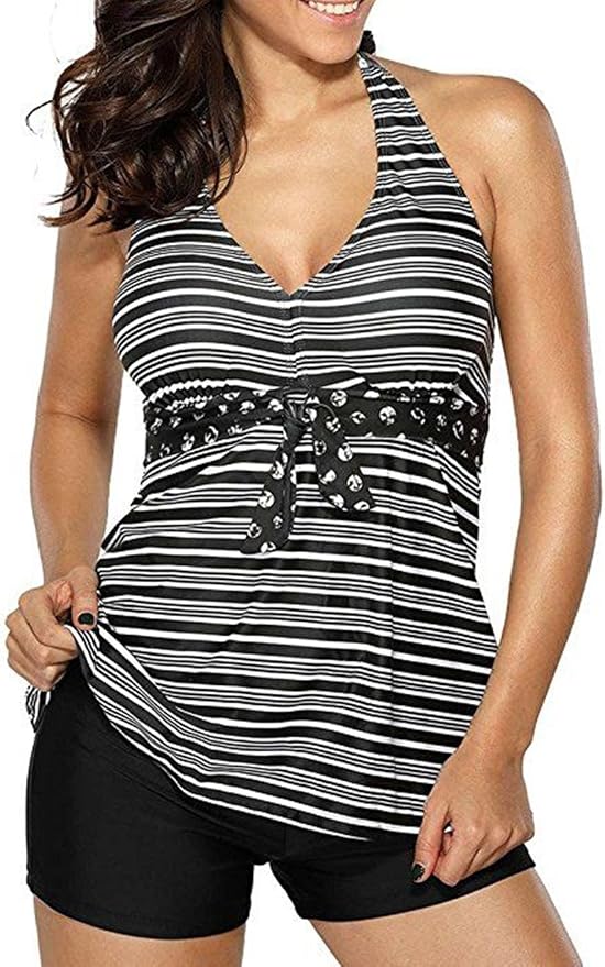 EVALESS Women’s Two Piece Floral Blouson Printed Bathing Suits Racerback Push Up Tankini Swimsuits