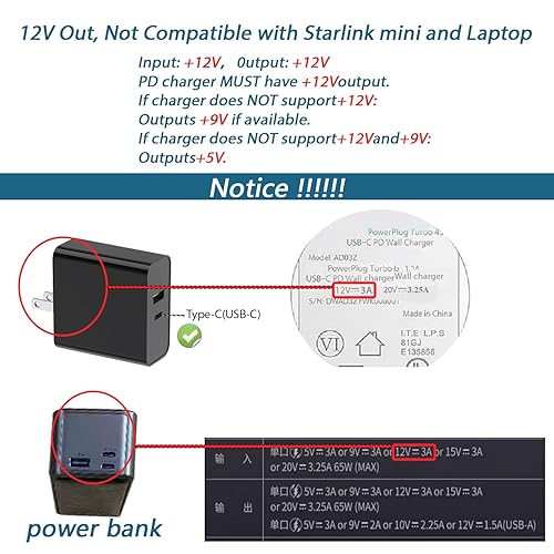 Miniatura 6 de Cable de alimentación USB C a CC de 0.217 in x 0.083 in, entrada USB tipo C de 5 pies a CC cable de carga de salida de 12 V, funciona con cargador