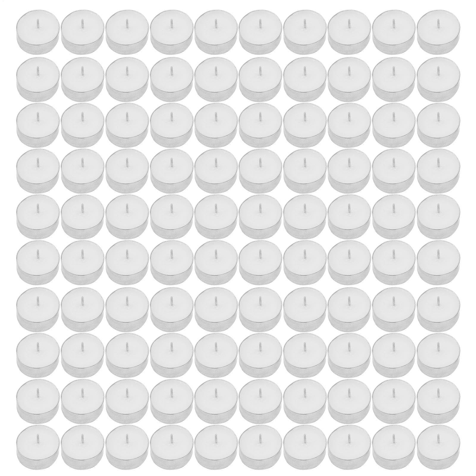Candles, 100 Pieces White Drip Free | Small Tealight Paraffin Candles for Home, Pool, Shabbat, Dinner and Weddings