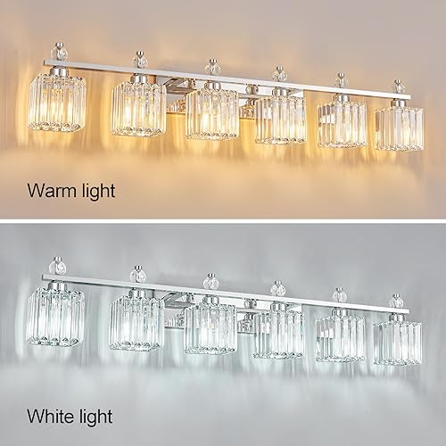 Miniatura 2 de Luces de tocador de 6 luces modernas de cristal cromado para baño, accesorios de iluminación de tocador de baño de cristal sobre espejo