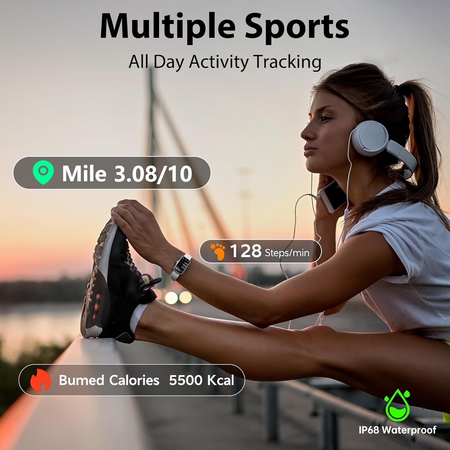 Fitness Tracker with 24/7 Continuous Heart Rate, Blood Oxy-gen Monitor, Smart Watch with Sleep Monitor, IP68 Waterproof Activity Tracker Step Counter for Women Men (Gray)