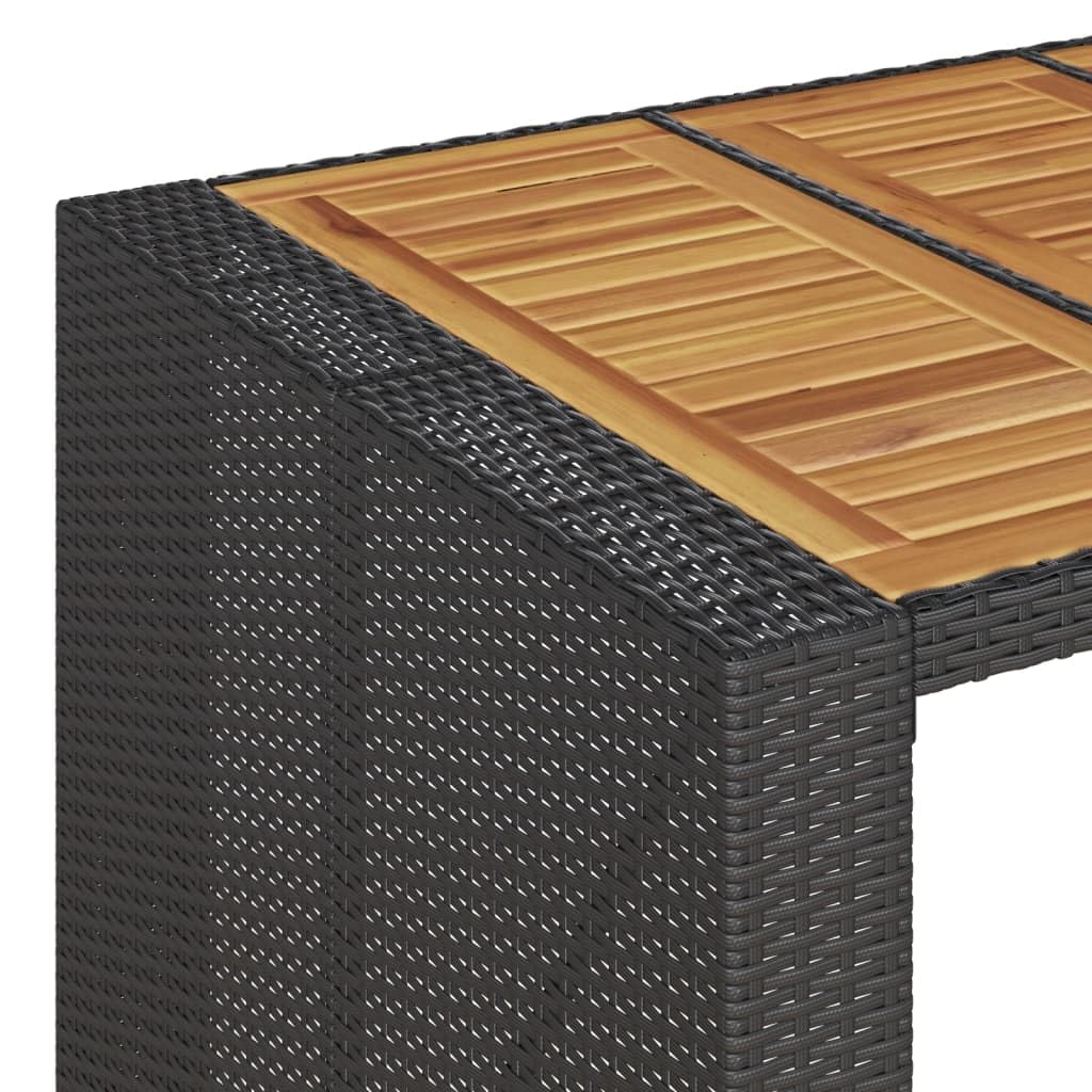 Stół ogrodowy z polirattanu z blatem z drewna akacjowego, czarny, 185 x 80 x 110 cm, stabilna rama stalowa, łatwy w pielęgnacji rattan PE, na taras i na zewnątrz