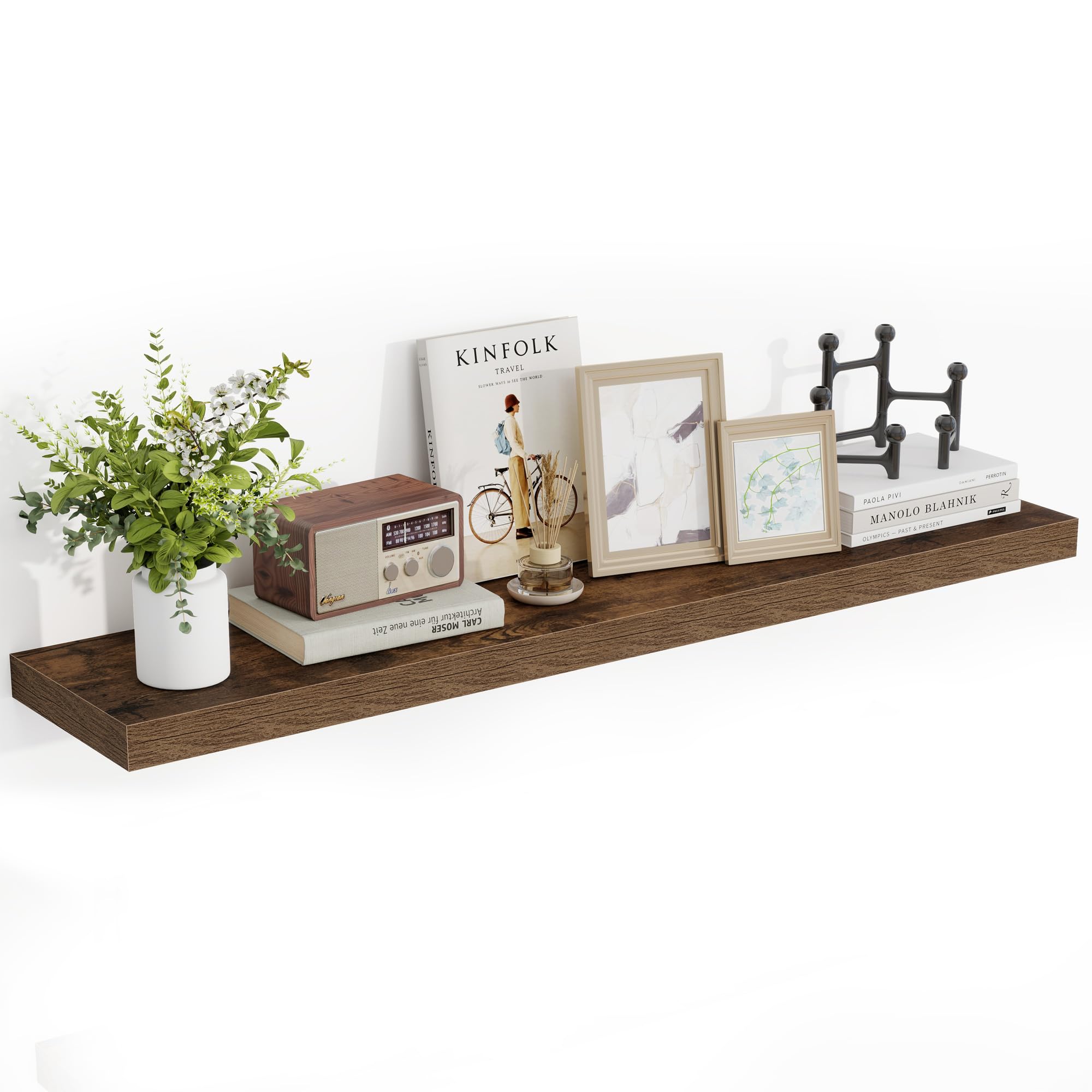 Acovy 48 Inch Floating Shelves, 48"x9.25"x1.5" Inch Deep Floating Shelves for Wall, Wooden Shelves for Bathroom, Bedroom, Living Room, Brown, 1 Piece