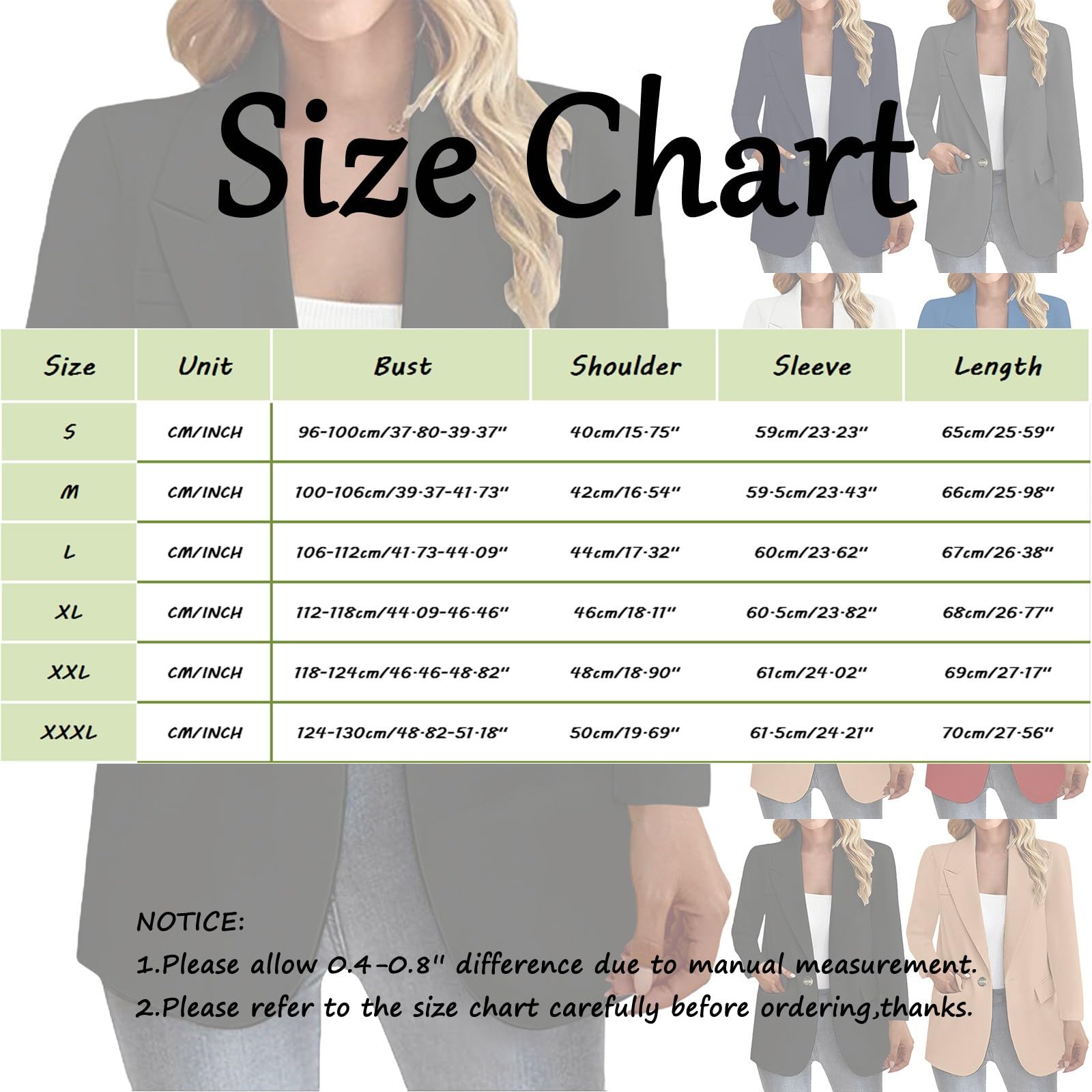 HUIFUAO Blazers pour femmes, grande taille, col en V, veste de travail habillée décontractée, manteaux à manches longues, 1 bouton à revers avec poche