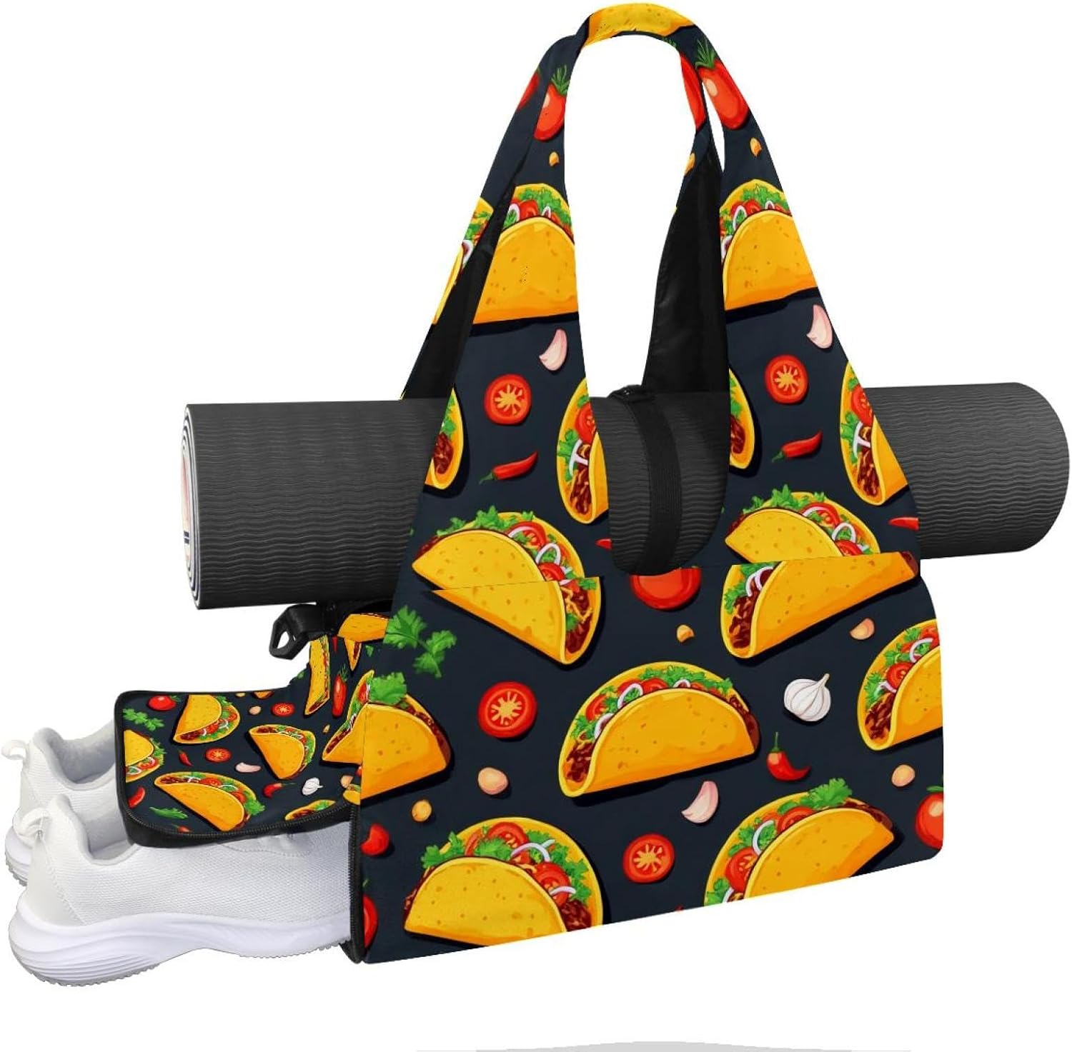 Yoga Mat Bag, Gym Workout Bag with Shoe Compartment, Waves Pilates Bag for Women, Quick Access Storage Yoga Tote Bag for Sports Travel Office