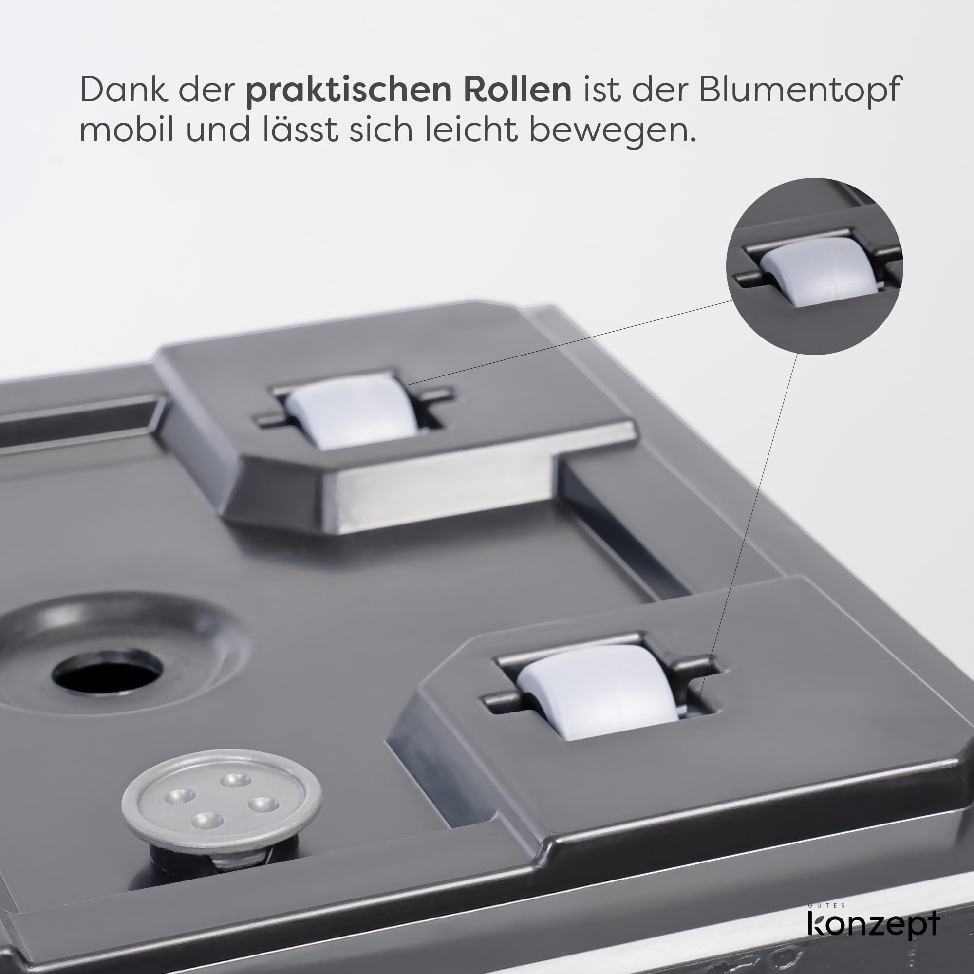 KONZEPT Großer Pflanzkübel auf Rollen, aus 100 % recyceltem Material - 30x30x30cm, für innen und außen, quadratisch, anthrazit in Beton-Optik, mobil – ideal für Garten, Terrasse, Balkon und Wohnräume