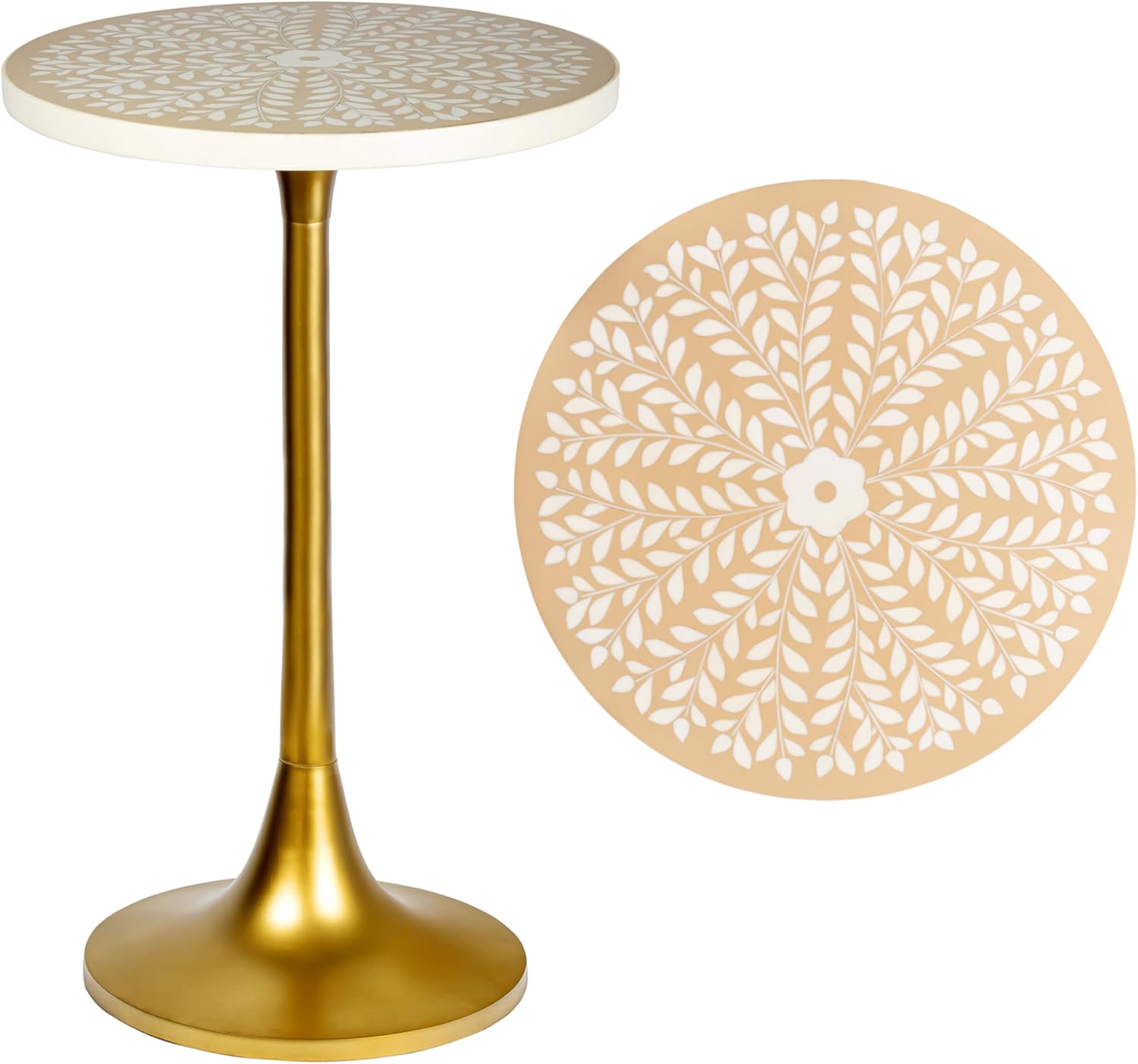 JONATHAN Y END1007A Nysha 25" Modern Bohemian Metal/Resin Inlay Top End Table, Beige/White Drink Table for Living Room, Bedroom, Office, Bathroom