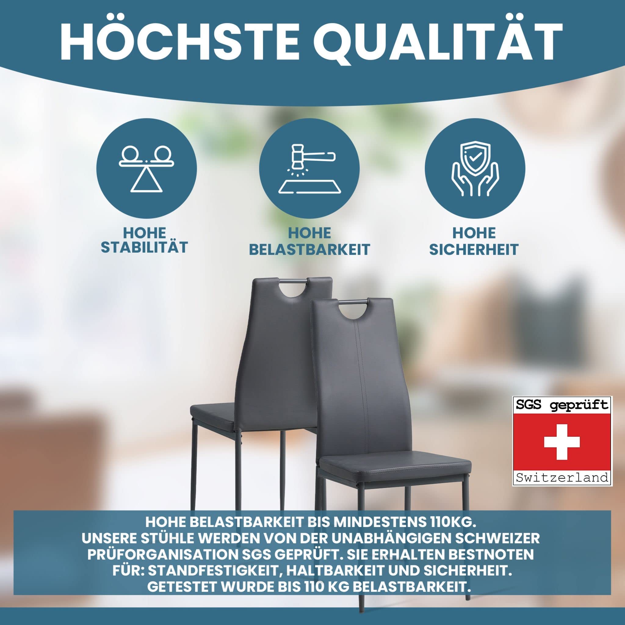 ALBATROS Esszimmerstühle 4er Set Salerno, Grau - Edles Italienisches Design, Kunstleder-Bezug, bequemer Polsterstuhl - Moderner Küchenstuhl, Stuhl Esszimmer oder Esstisch Stuhl