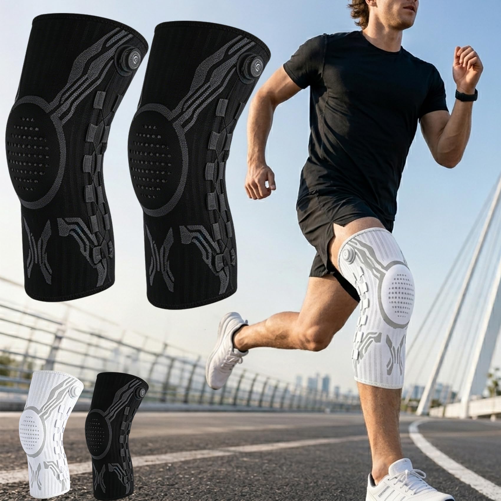 Vilaoknie Bandage - Sport Bandage mit Patellaring & Stabilisierungsbändern zur Kompression - Knieorthese Knieschoner, Knieunterstützung beim Fitness & Alltag (Ein schwarzes Paar, XL)