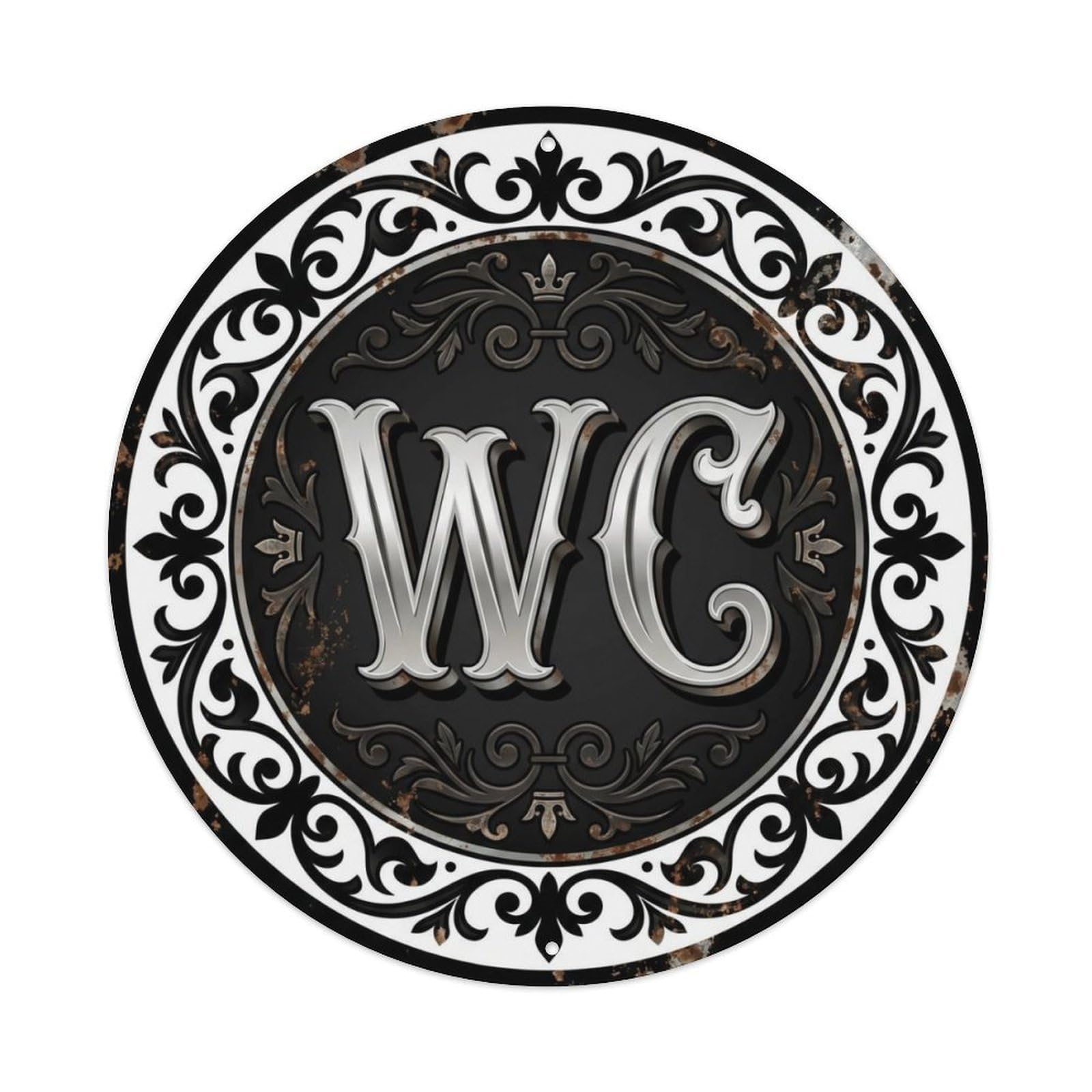 Fqcyn Style Toilet （Wc） Classic Distressed Restroom Shield Metal Tin Sign Plaque Wall Decor For Cafe, Club Bar, Office, Home Garden Round Metal Poster 8X8inch