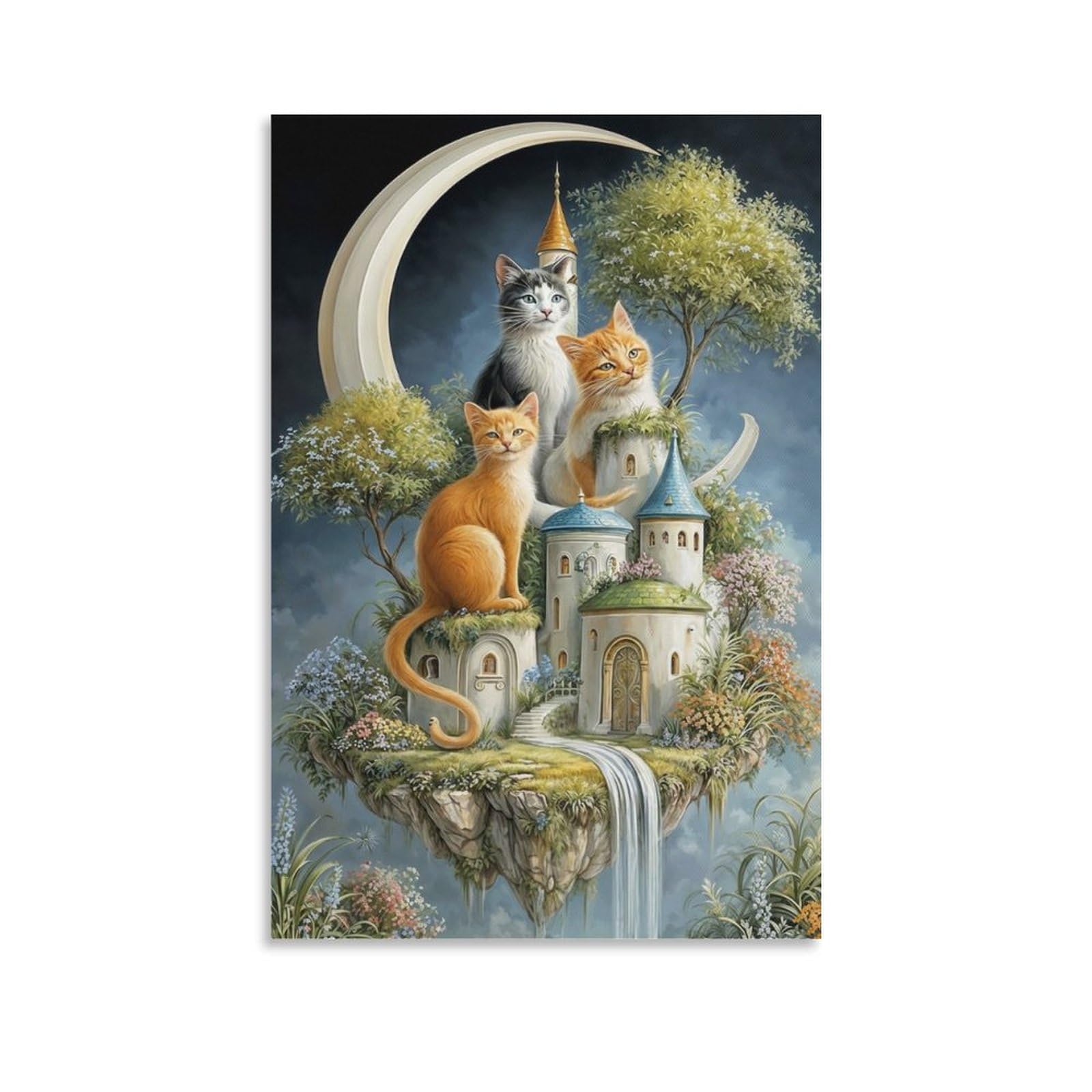 DHBANEIOK Fantasy Cat Castle Poster Artwork Giclee Canvas Prints Modern Wall Art Picture Wall Hanging for Office Gym Living Room Decor 24x36inch(60x90cm)