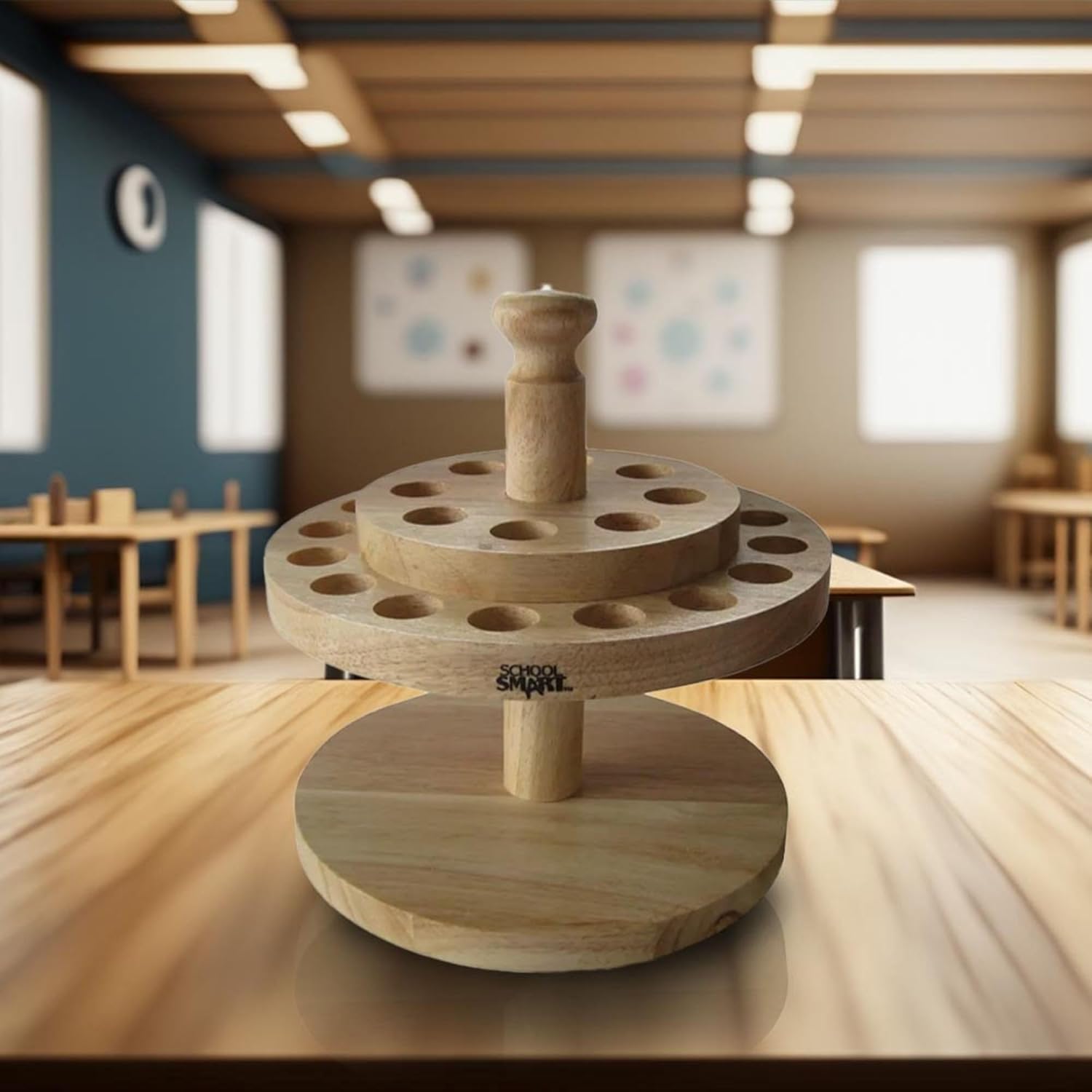 Scissor Stand TURNABLE Round Oak Wood