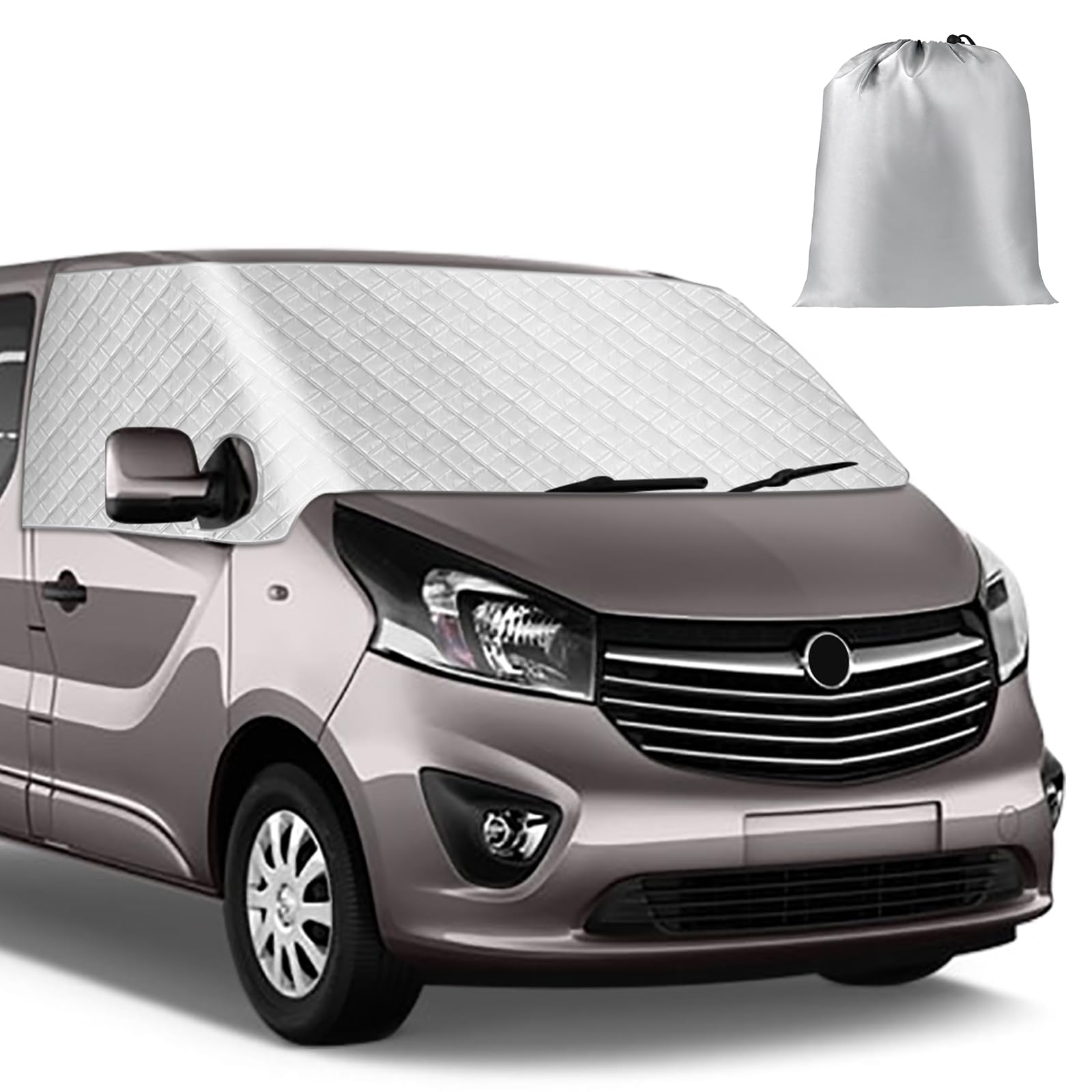 Housse de Pare-Brise Compatible avec Renault Trafic 2014-2025, Argenté Pare-Soleil pour Vitre Avant, Bloque Les Rayons UV, Protège du Vent et des Intempéries, Garde Votre Véhicule au Frais