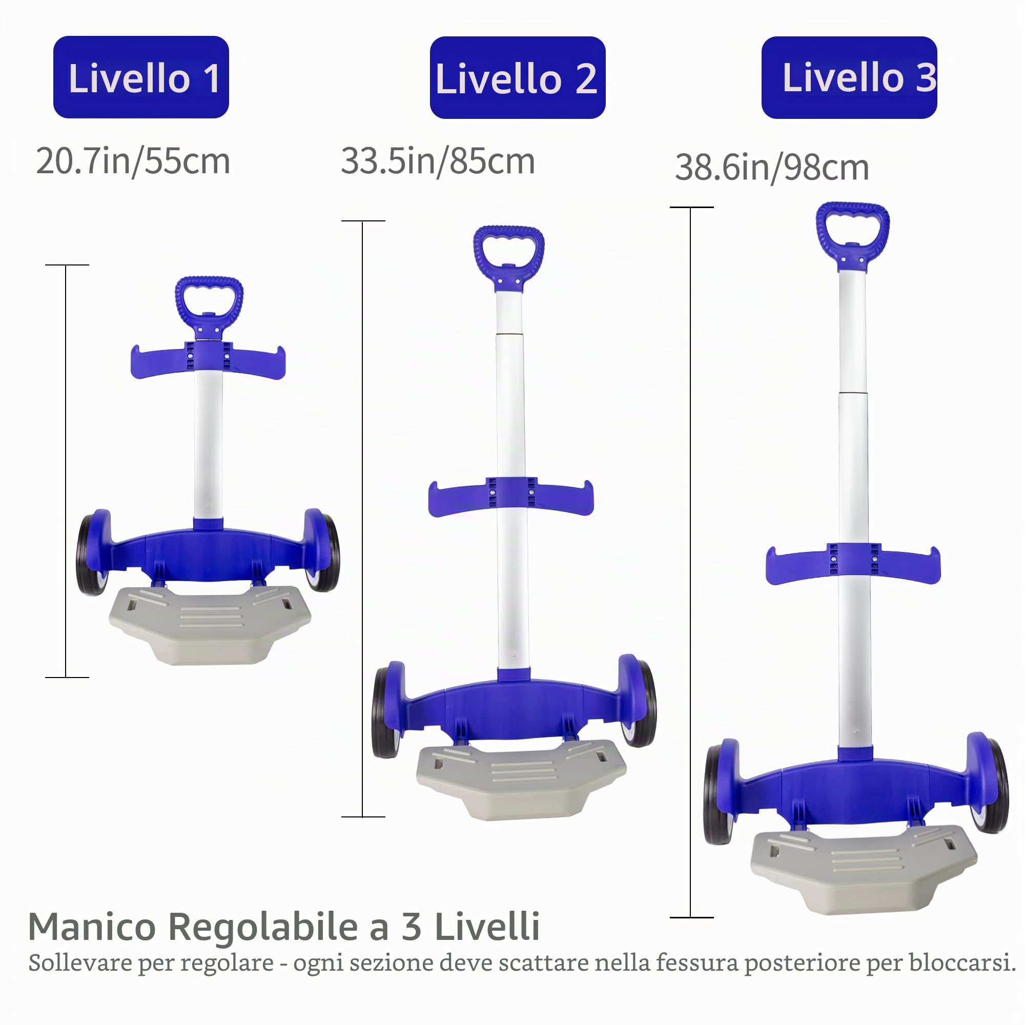 Carrello Zaino Rotante per Viaggi, Pendolarismo e Uso Quotidiano, Carrello Pieghevole in Alluminio con Maniglia Regolabile, Zaino Portatutto Leggero per Tutti i Terreni – Blu Reale, Ruote
