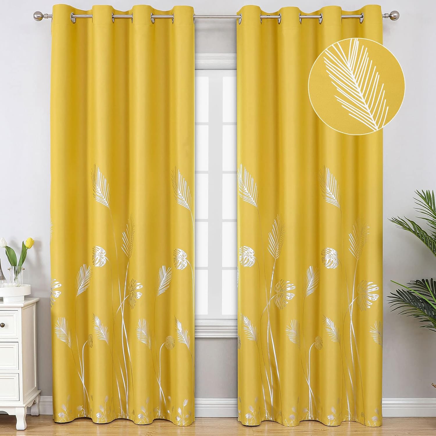 Amazon.com: Estelar Textiler Yellow Blackout Curtains for Living Room, Room Darkening Curtains ...