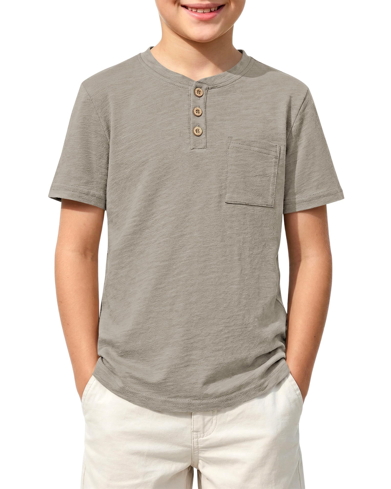 Jungen T-Shirt für Baumwolle Sommer Kurzarm mit Knopfleiste und Brusttasche einfarbig lässig für täglich