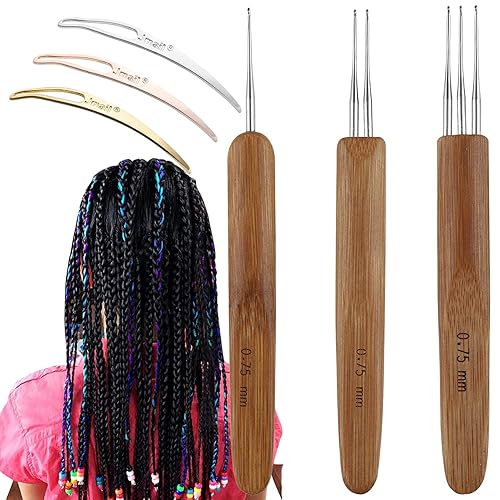 Miniatura 8 de Juego de agujas de ganchillo de rastas  Kit de herramientas de aguja de tejer con mango de bambú de 0.50.030 in  Agujas de tejer de acero inoxidable