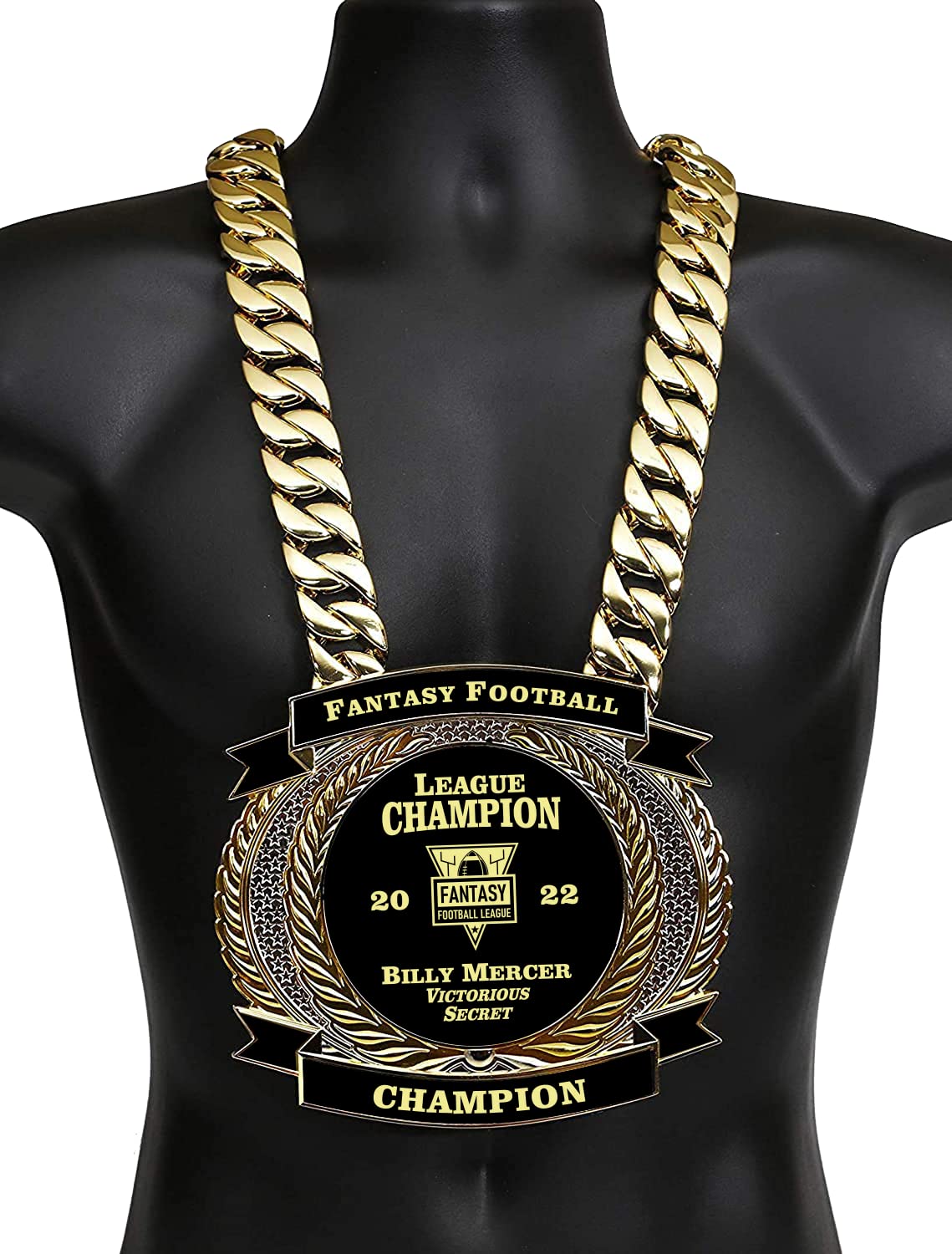 Championship Belt, New Neck Version, Bling Thing, Giant Heavy Neck Chain and Customizable, Personalized, All Sports, Fantasy Football, Sales Contests, Satin Lined Gift Box, Scratch Resistant Engraving