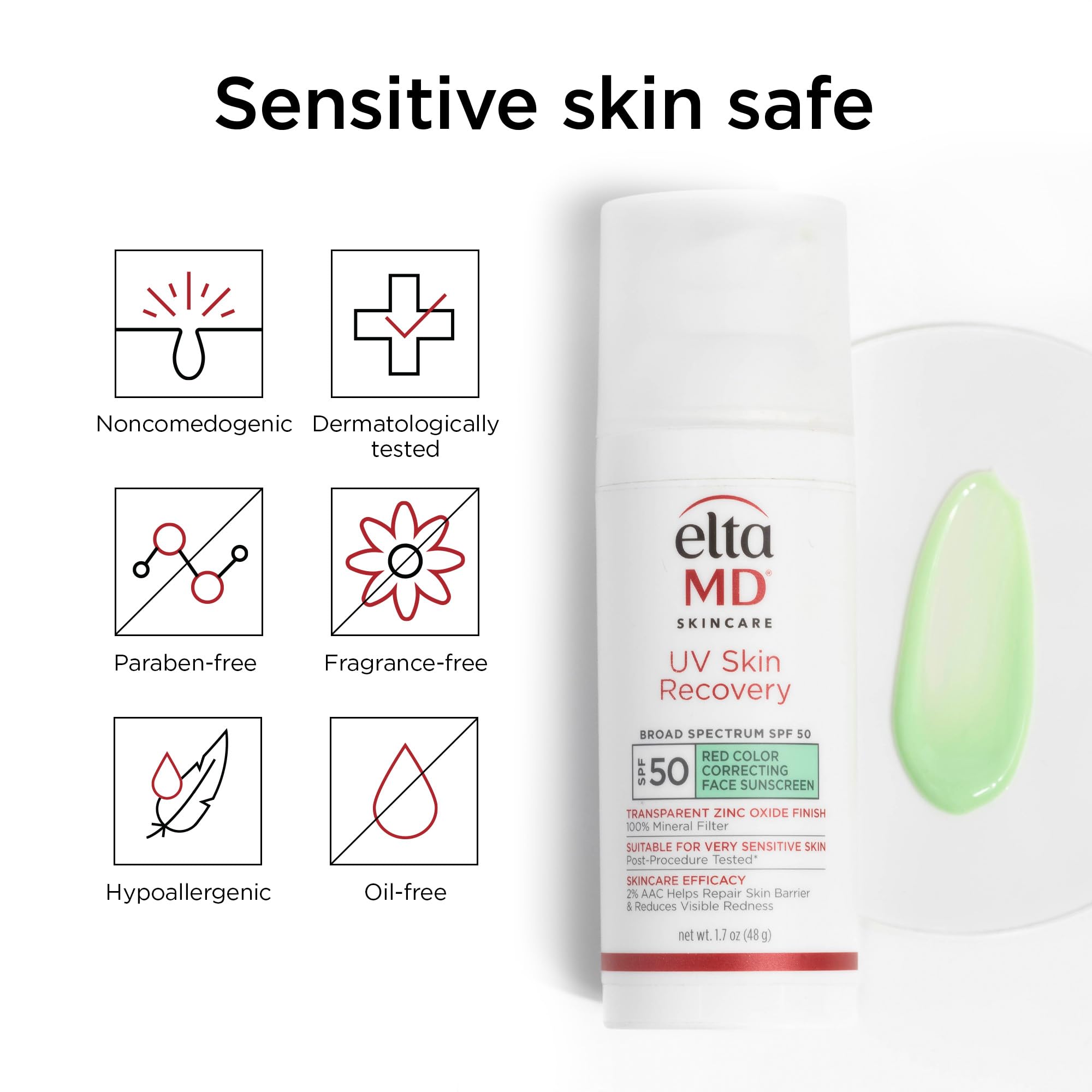 EltaMD UV Skin Recovery Face Sunscreen with Zinc Oxide, All Mineral, Safe for Sensitive Skin SPF 50