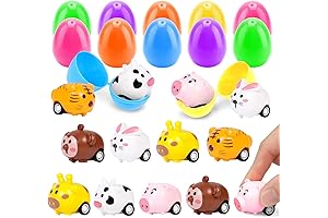 Evoio 12 Pack Prefilled Animal Pull Back Cars Easter Eggs