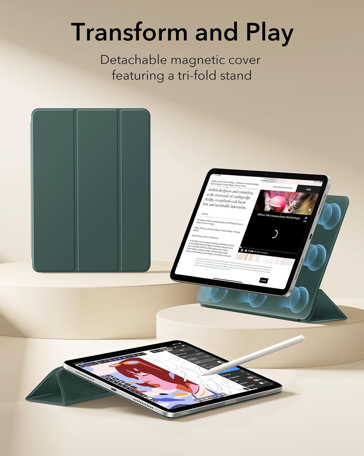 ESR for iPad(A16) 11th/10th Generation Case(2025/2022,10.9 Inch), Convenient Magnetic Attachment, Two-Way Trifold Stand, Lightweight Protection, Auto Sleep/Wake, Rebound Series, Green