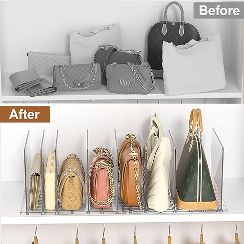 Miniatura 4 de GoMaihe Organizador de Bolsos y Monederos para Armario Estante de Almacenamiento Ajustable y Transparente para Bolsos - Separadores de Pochette de