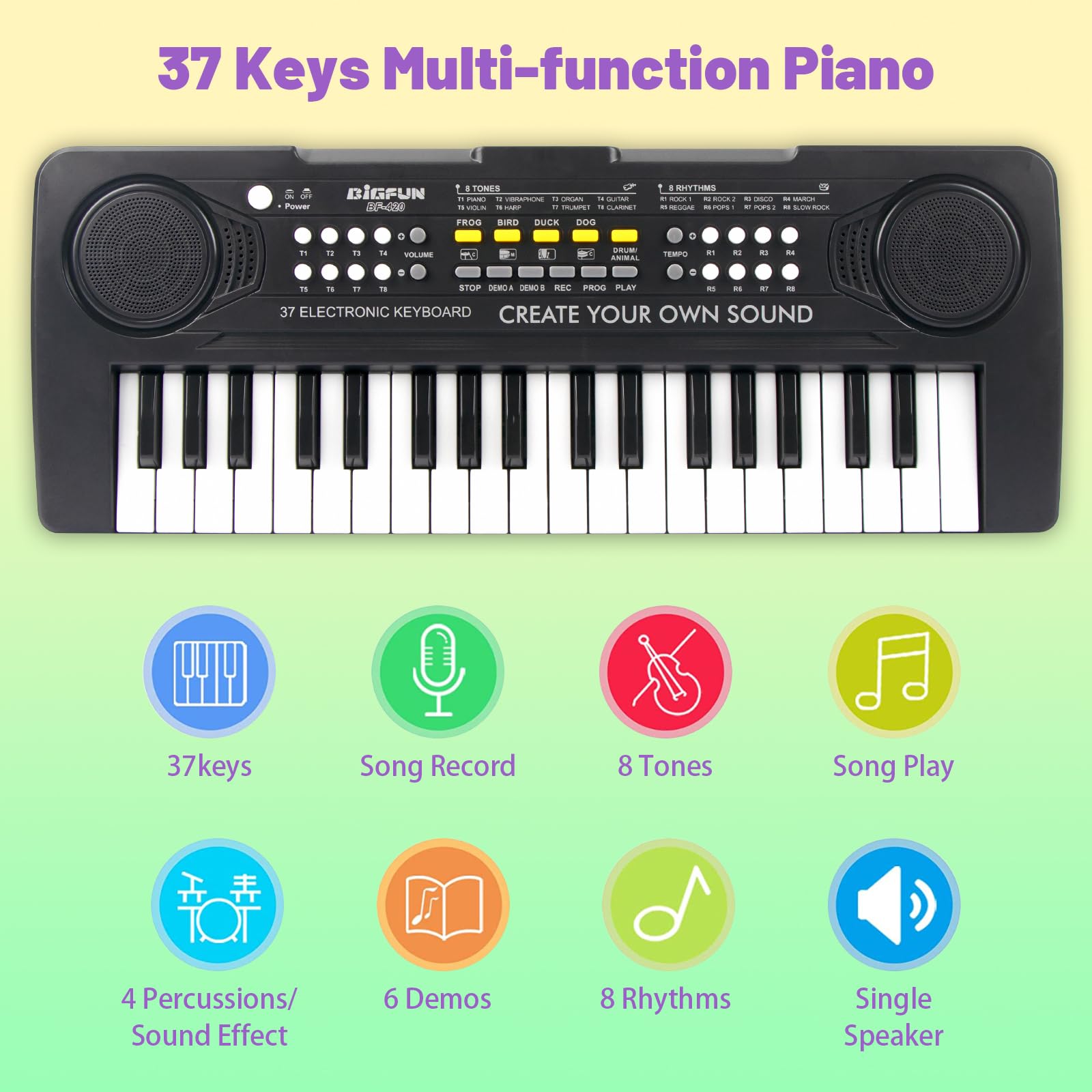Teclado de piano para niños, teclado de música portátil de 37 teclas, piano eléctrico para niños, juguetes educativos de instrumentos musicales electrónicos, regalos para niños de 3, 4, 5, 6, 7, 8, 9 2