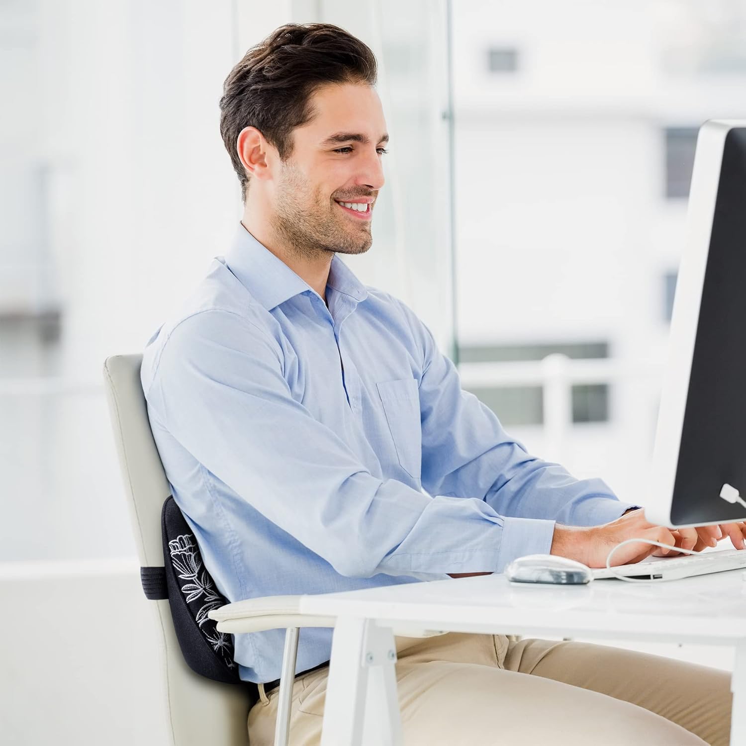 RELAX SUPPORT RS17 Flower Lumbar Support Pillow - Office Chair Back Support -Chair Cushion for Back Pain Uses ArcContour Special Patented Technology Has Unique Convex Shape for a Pain Free Back…