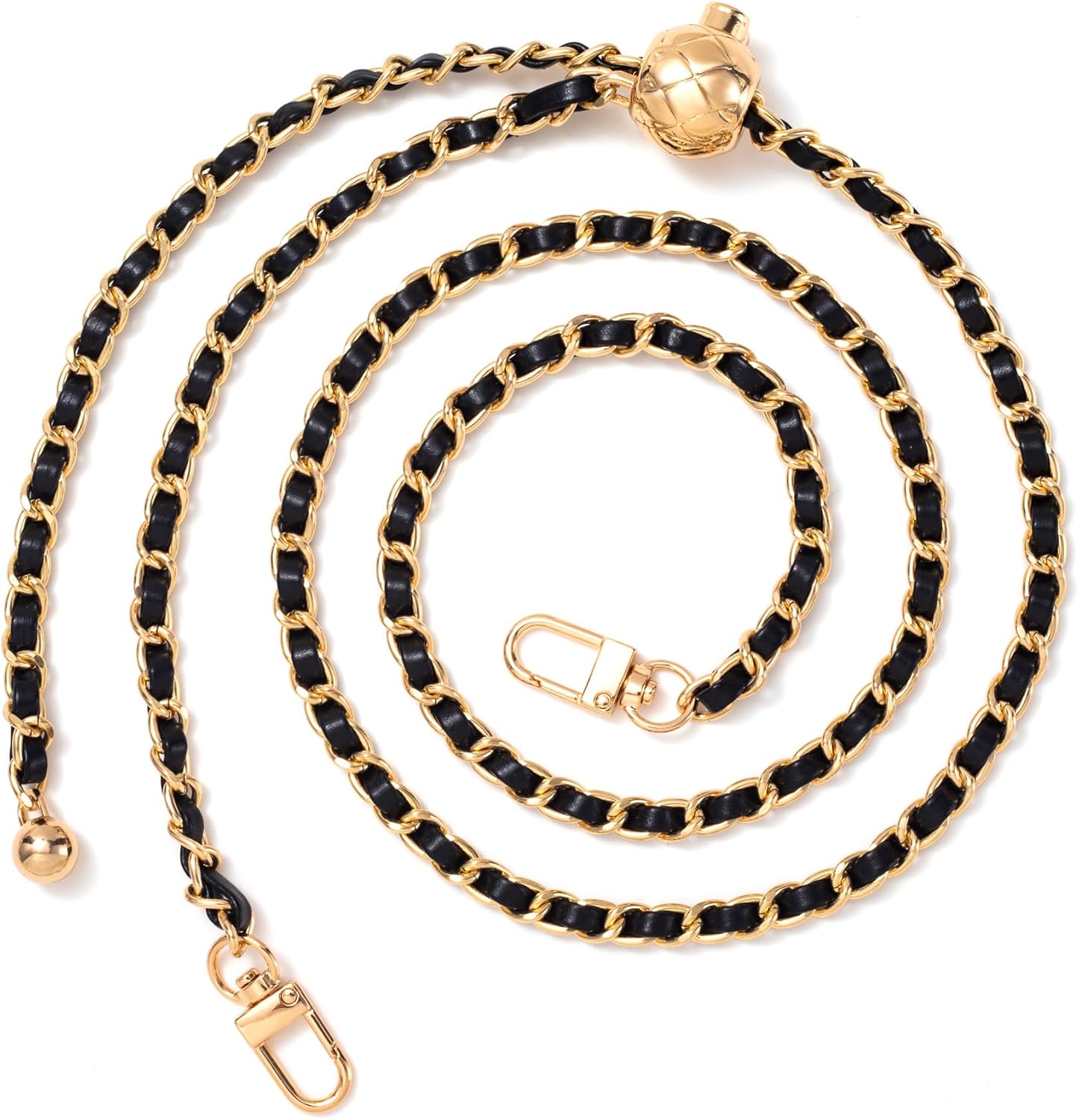 Joez Wonderful Gold Purse Chain Strap with Black Leather, Adjustable Bag Strap Crossbody, Replacement for Thin Shoulder Bag Chain, Extra Long Crossbody Chain Strap (48", 1 Pcs)