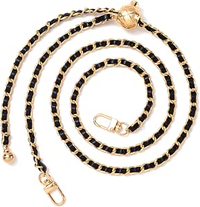 Joez Wonderful Gold Purse Chain Strap with Black Leather, 48in