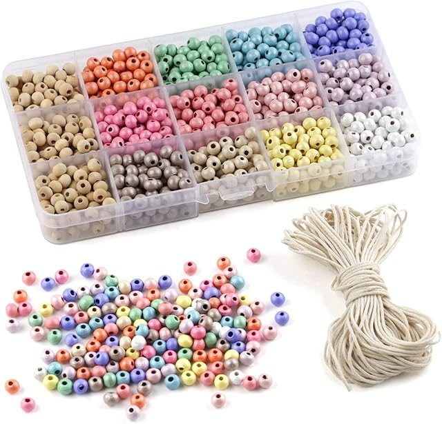 I LOVE MOM - 1200 kolorowych drewnianych koralików, kulki z drewna perłowego 6mm, koraliki do bransoletek i rzemiosła (6mm, Perłowy)