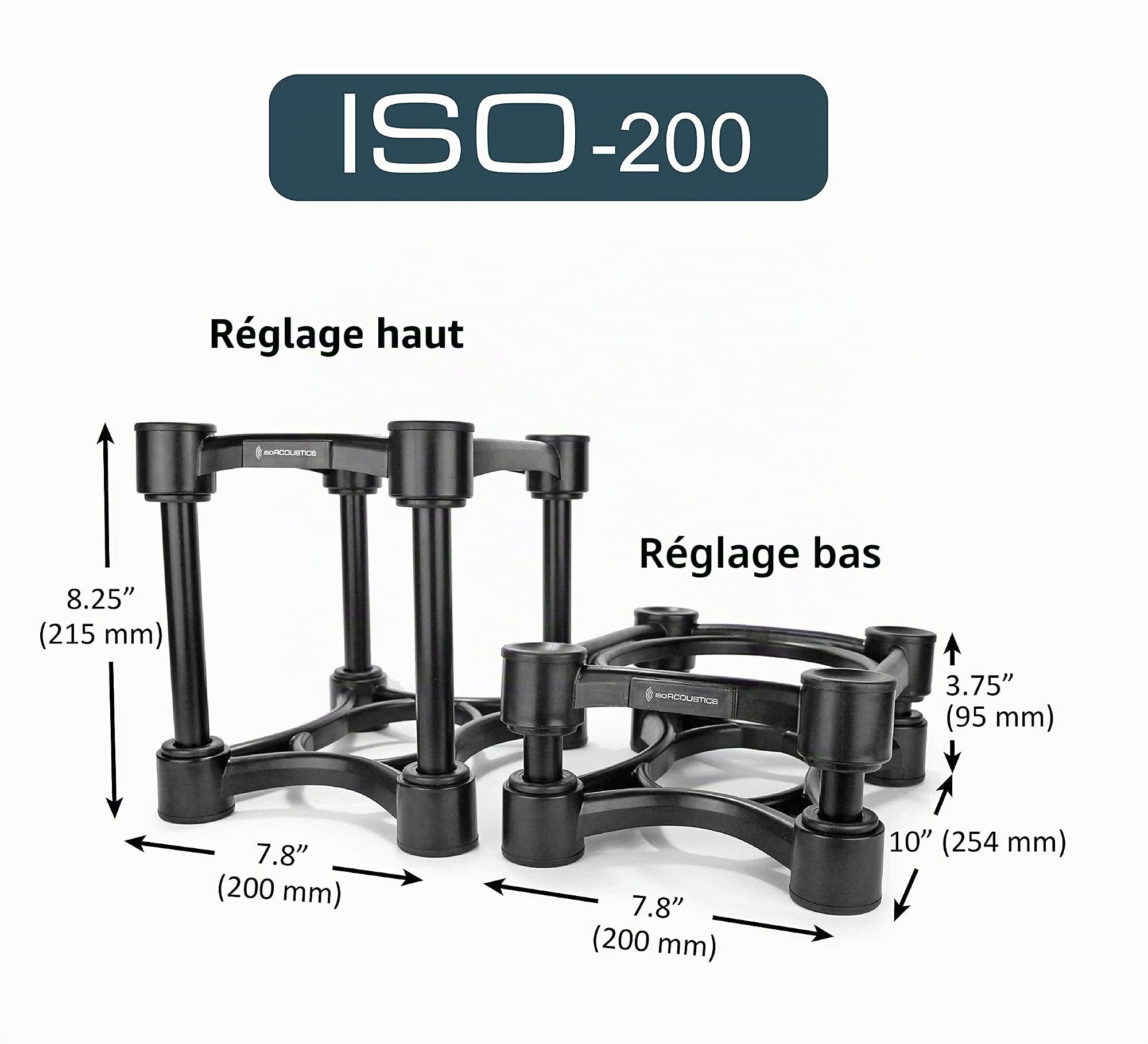 IsoAcoustics Iso-Stand Series Speaker Isolation Stands with Height & Tilt Adjustment: Iso-200 (20 x 25.4 cm) Pair