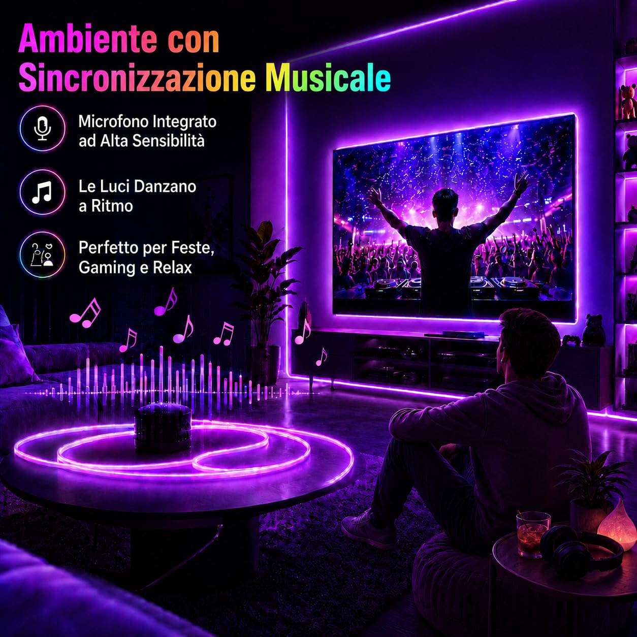 5M Striscia LED Neon, RGB, 24V Silicone Neon Luci LED Flessibile con Telecomando e APP, DIY, Sync Musica, IP65 Impermeabile, per Gioco, Festa e Decorazioni per Interni Esterni
