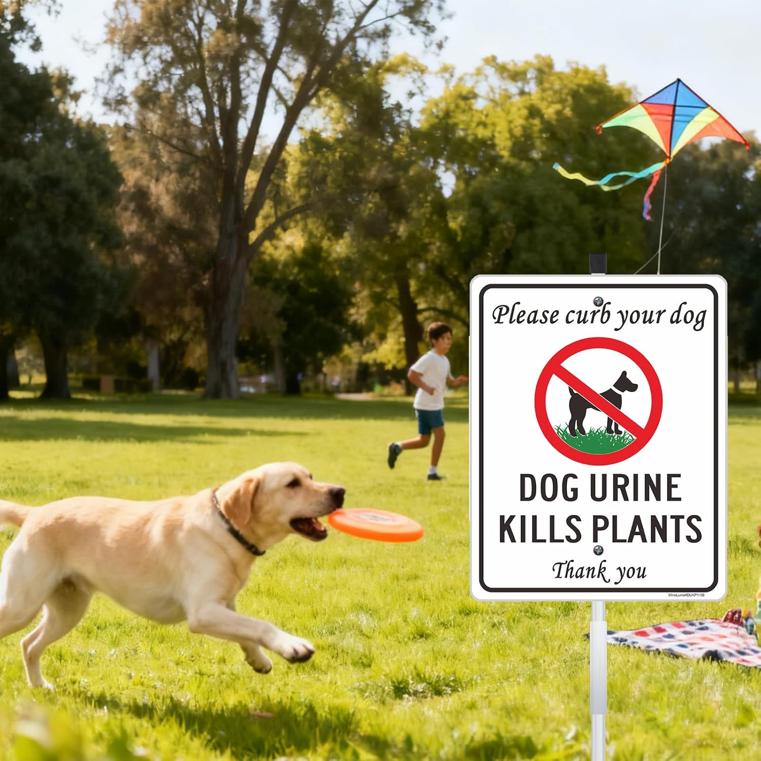 2 Pack Dog Urine Kills Plants Yard Signs - Please Curb Your Dogs, 11 x 9 Inch No Dog Peeing On Plants Warning Sign with 28" Stake Reflective Rust-Free Aluminum, Weatherproof for Lawn, Garden Care