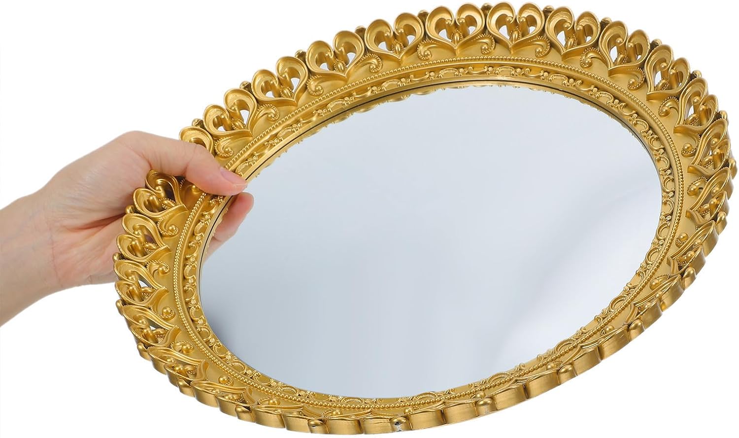 Vintage Round Mirror Tray 12" Embossed Decorative Makeup Tray for Vanity with Lightweight Portable Abs and Glass Material, for Dresser or Guest Sign-in Stations image 4