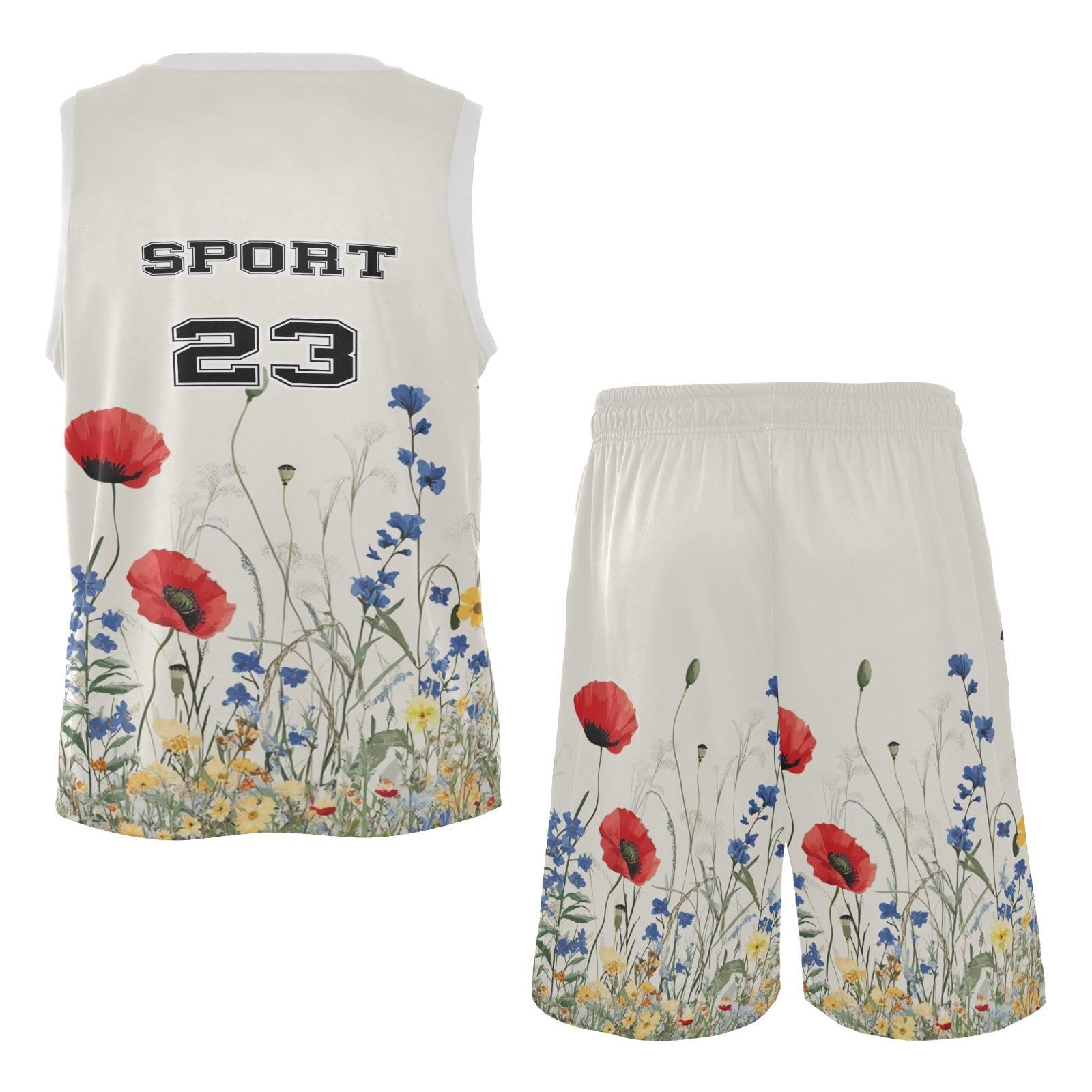 FLildon Colorful Wildflowers Boys Basketball Jersey Set Tank Top Shorts Tracksuit Sport Training Suit for Kids, XXL