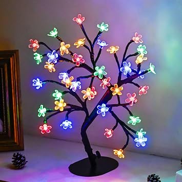 Cherry Blossom Tree Light,17inch 40LED Lighted Tabletop Artificial Flower Bonsai Tree Lamp USB Powered Gifts for Home Decor Room Office Party Wedding Christmas Decorations(Color)
