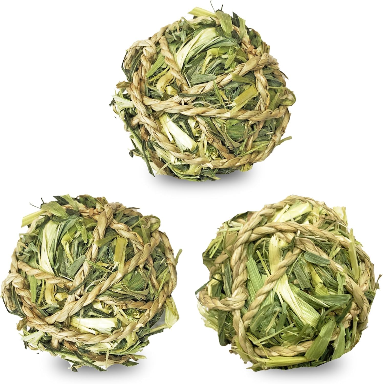 SunGrow Assorted Rabbit &amp; Cat Chew Balls, Teething Activity Toy for Pocket Pets, Improves Dental Health, Environment Friendly, Stress Reliever (Barley Grass Ball, 3 Pcs)