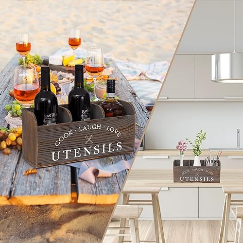 Miniatura 7 de Soporte de utensilios de cocina de madera para encimera, soporte rústico para utensilios de cocina, soporte de utensilios de cocina de madera,