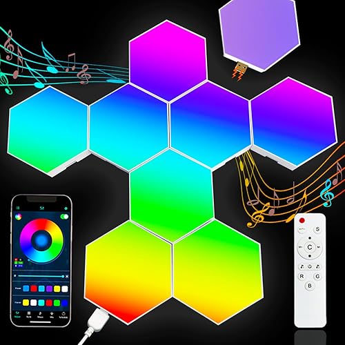 Hexagon LED Wall Light Panels: Smart RGB Color-Changing Hexagon Lights with App & Remote Control, Music Sync Mode, Customizable DIY Wall Decor for Bedroom, Gaming Room, Home Theater