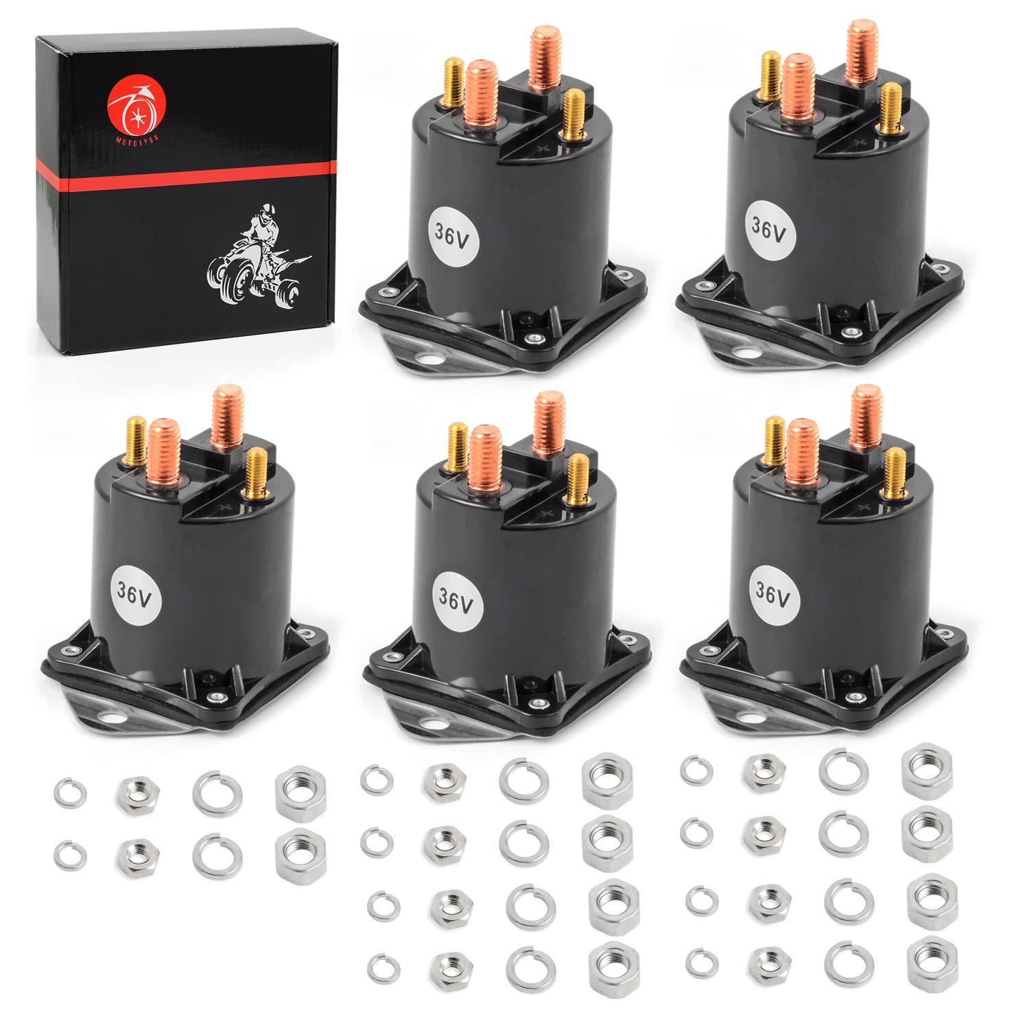 MOTO1988 5Pcs 36 Volt 4 Terminals Starter Solenoid Relay 1976-1998 Compatible with Club Car DS Golf Cart Replace 8016