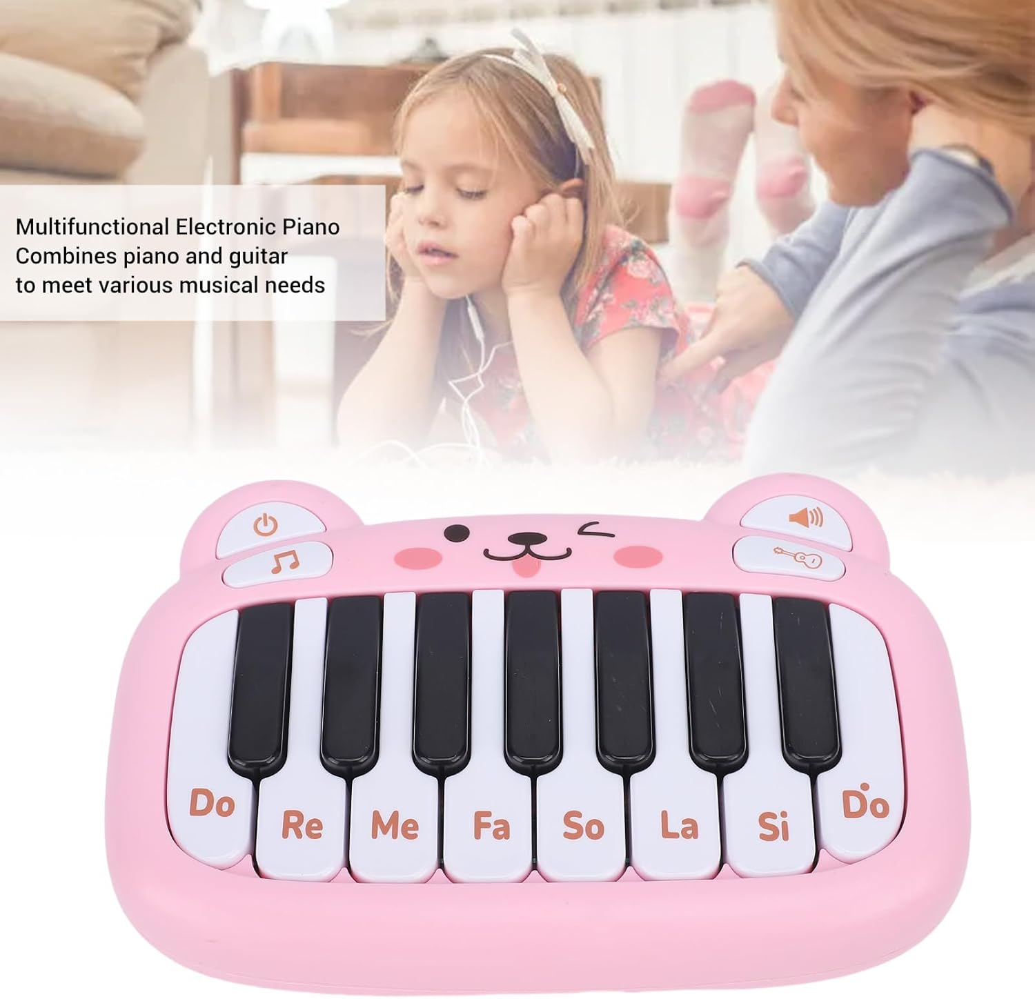 Luqeeg Musical Keyboard, Rounded Edges Toddler Piano Keyboard Musical Toy with Stand Battery Powered Pocket Sized Realistic Sound Baby Piano Toy for Home Traval Lightweight (Pink)