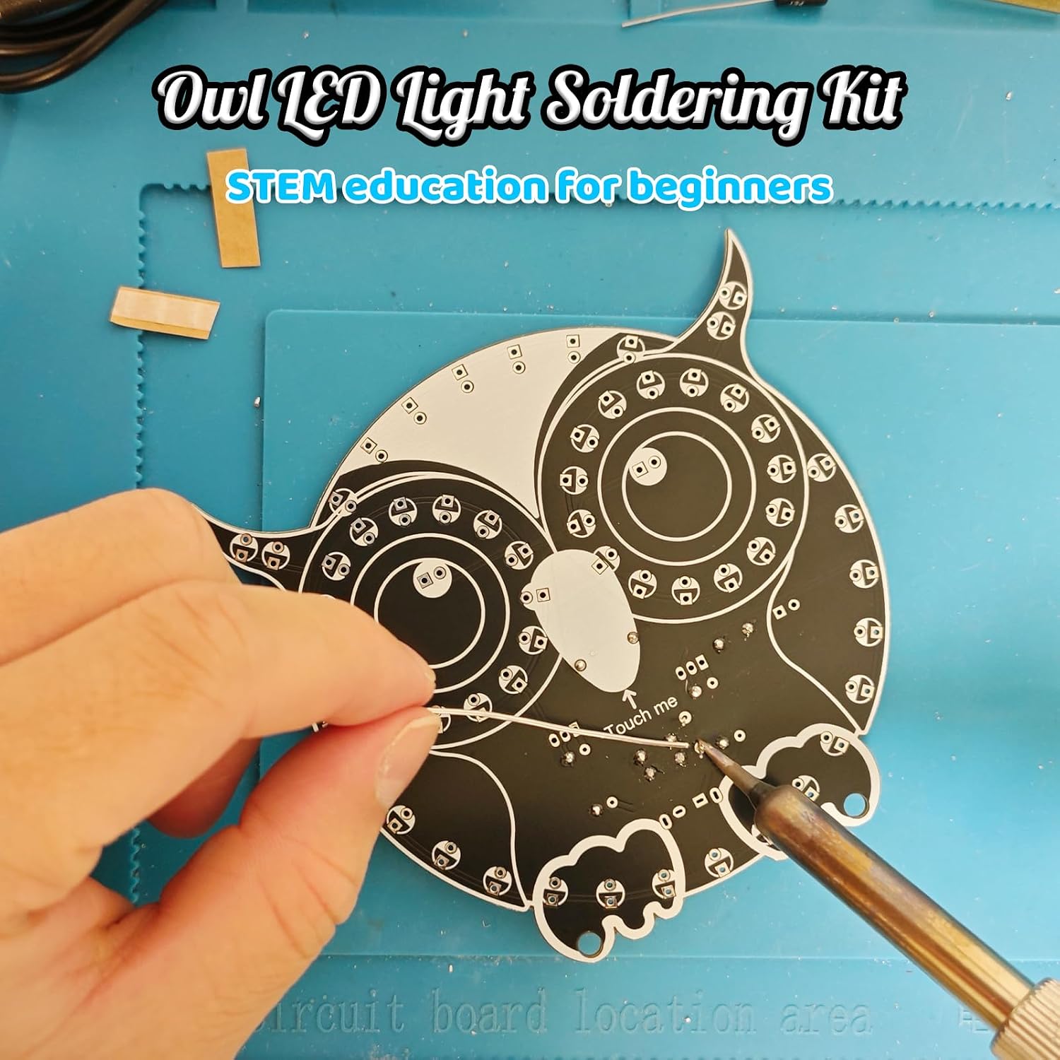 ICSTATION Soldering Learning Kit, Touch Control Owl Light Soldering Practice Kit Light Chasing Sunflower Soldering Project DIY Electronic Kit for Teenagers School Students Education image 4