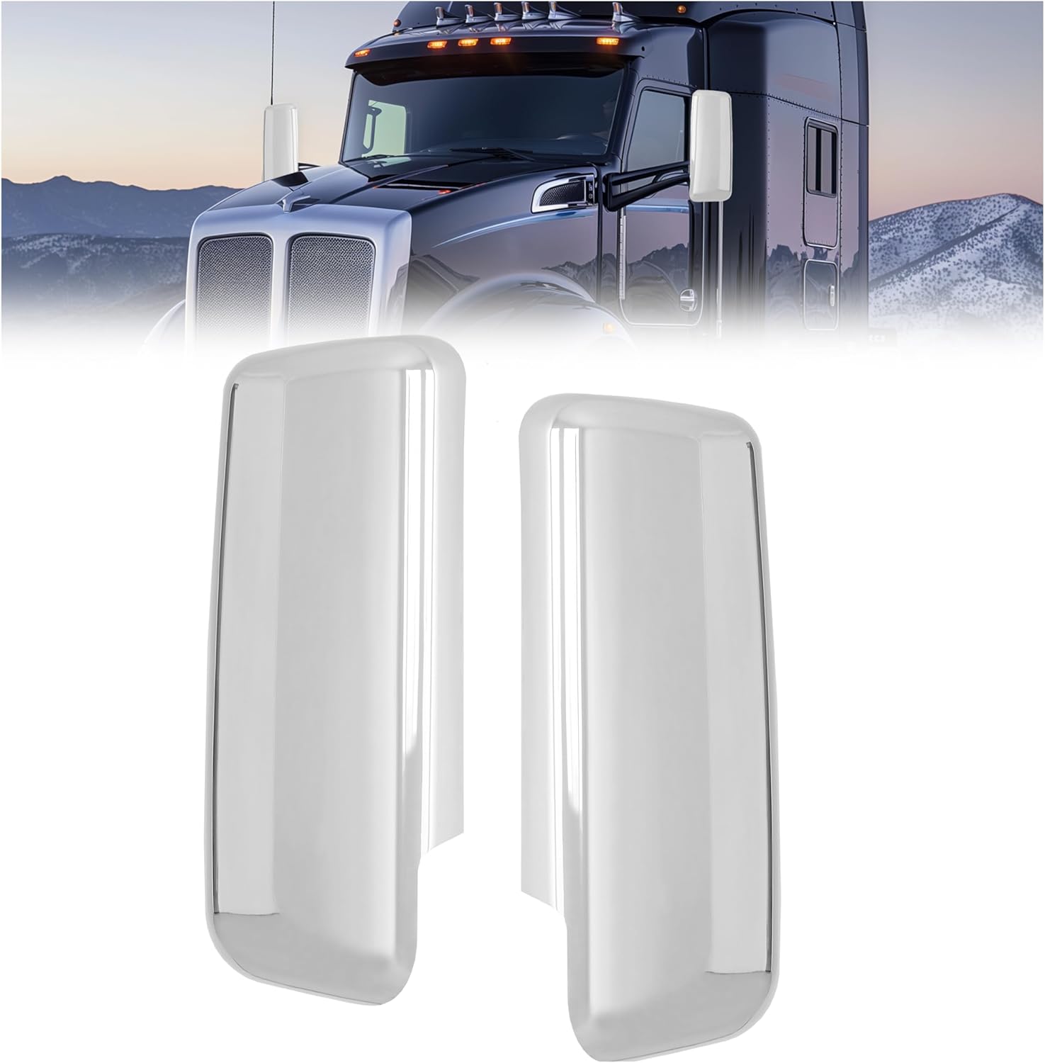 HECASA Door Mirror Covers Compatible with Peterbilt 579 Left & Right Pair Chrome Driver Side & Passenger Side Silver