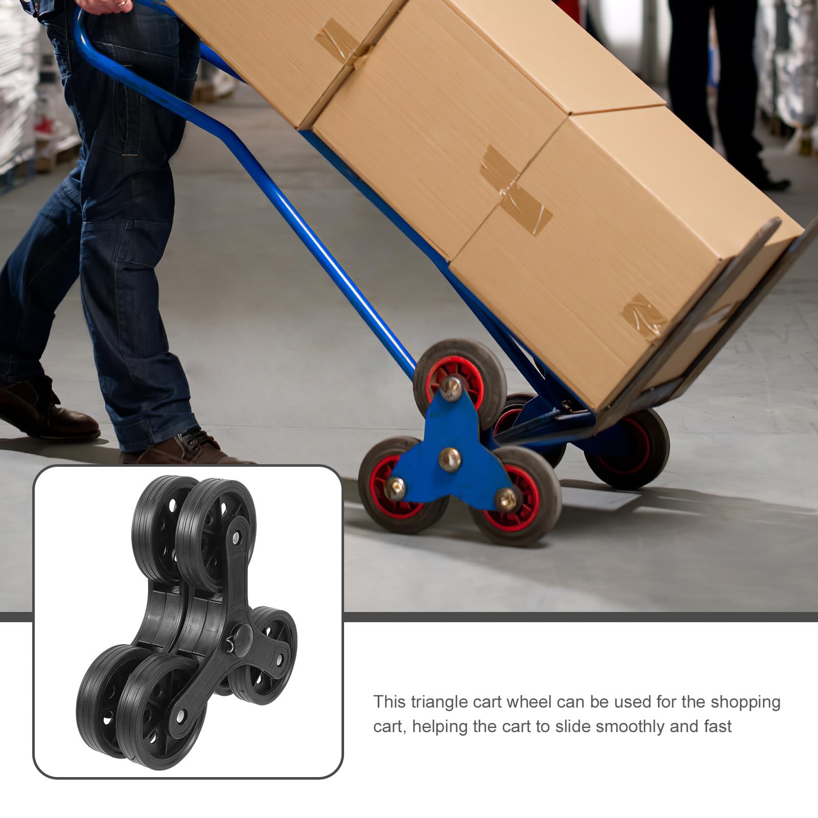 1paire Roues Triangulaires Plastiques pour Chariot de Courses avec Roulements Roues Increvables pour Escalade Escaliers Remplacement pour Chariot Caddie et Trolley Stabilité