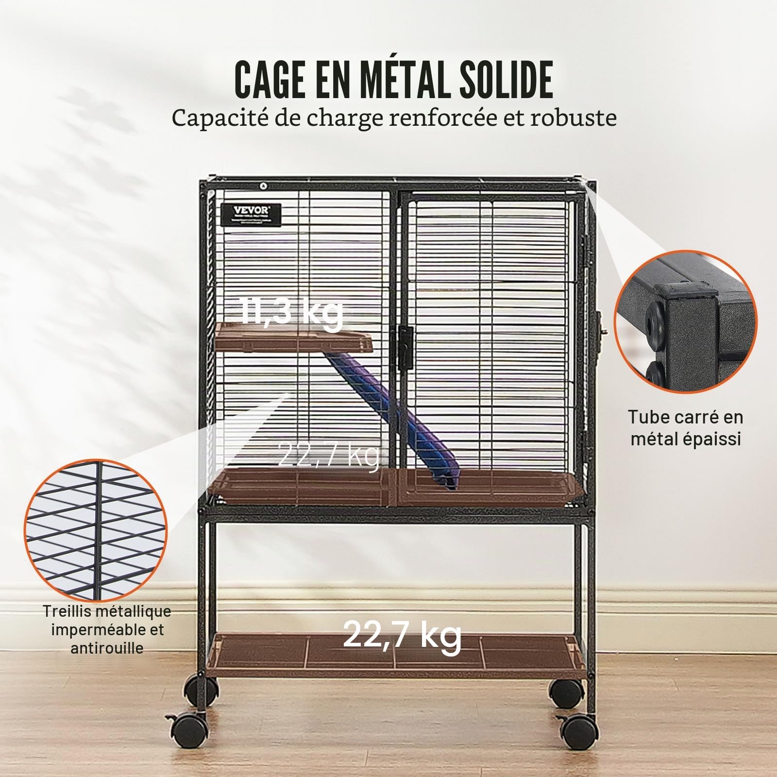 VEVOR Cage à Furet en métal roulante 865 mm, Grande Cage pour Petits Animaux à 2 Niveaux avec Rampe et Plateau, pour Rats de Compagnie, Hamster, Cochon d'Inde, Chinchilla, écureuil, hérisson, Lapin
