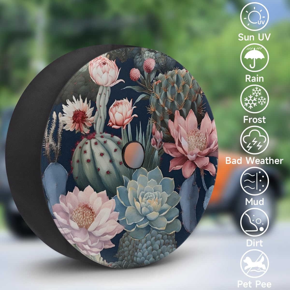 Spare Tire Cover with Backup Camera Hole Retro Cactus Flower Waterproof Tire Cover Fit for Rv SUV Truck Travel Trailer 17inch