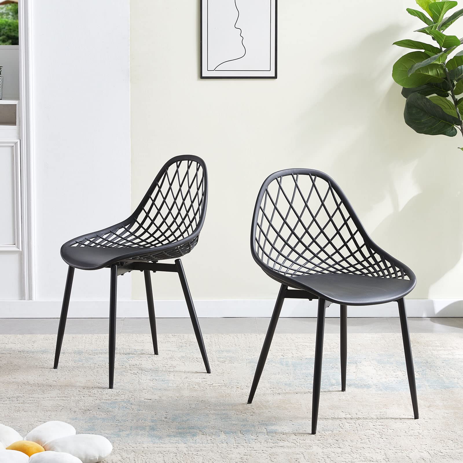 Mesa de Comedor Redonda con 4 sillas, Conjunto de Muebles para Balcones pequeños, Conjunto de Muebles de jardín para jardín, Patio y balcón, Mesa Blanca (Ø 120 cm) + 4 sillas Negras