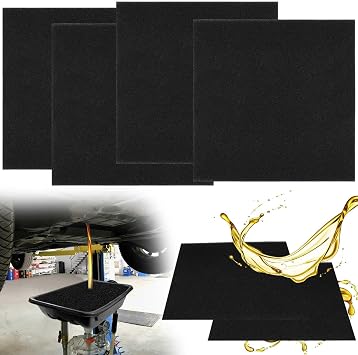 Oil Drain Splash Pad, 22inch 4Pcs Black Square Heat-Resistant No Splatter Pad Anti Splash Pad Mat for Car Oil Changing Transmission Drain Pan Fits Most Oil Drains