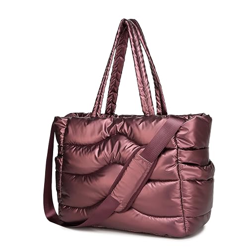 Y.U.M.C. Quilted Puffer Tote Bag for Women- Stylish Multi-Way Carrying Shoulder Bag with Laptop Compartment